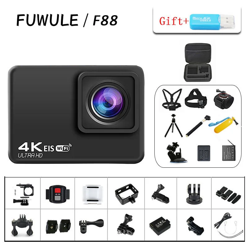 Экшн-камера F88 EIS, Ultra HD, 4K/60fps, Wi-Fi, 2,0 дюйма, 170D, водонепроницаемая - изображение