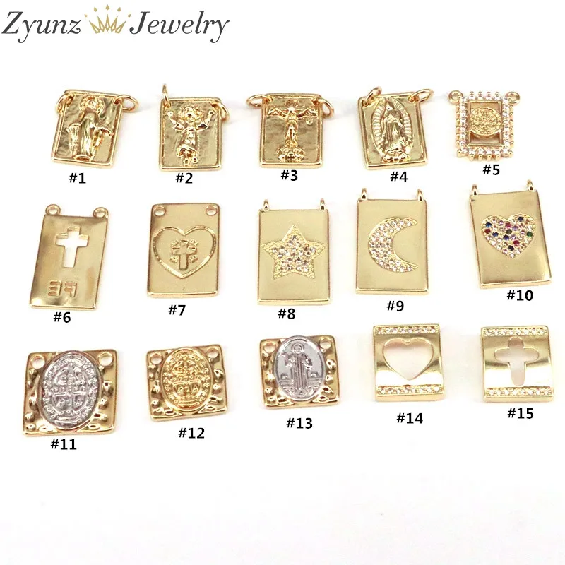 

10PCS, Mix religion pendants cz micro pave rectangle charm for jewrelry making golden color jewelry