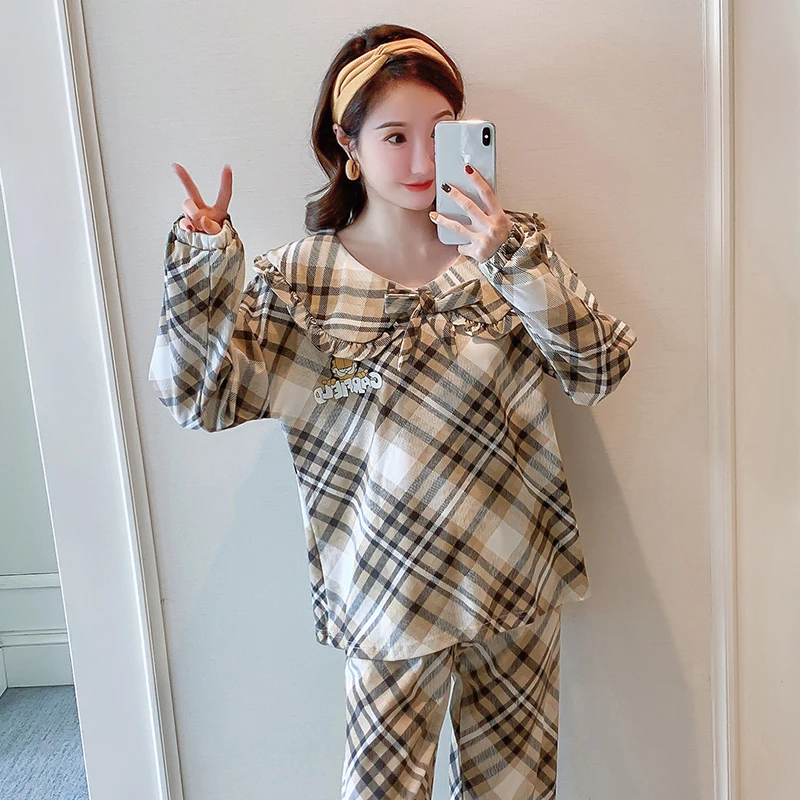 

Pyjama Women Clothes Cotton Pajamas Sets Long-sleeved Sleepwear Suits Girl Fashion Casual Outerwear Homwear Night Suit