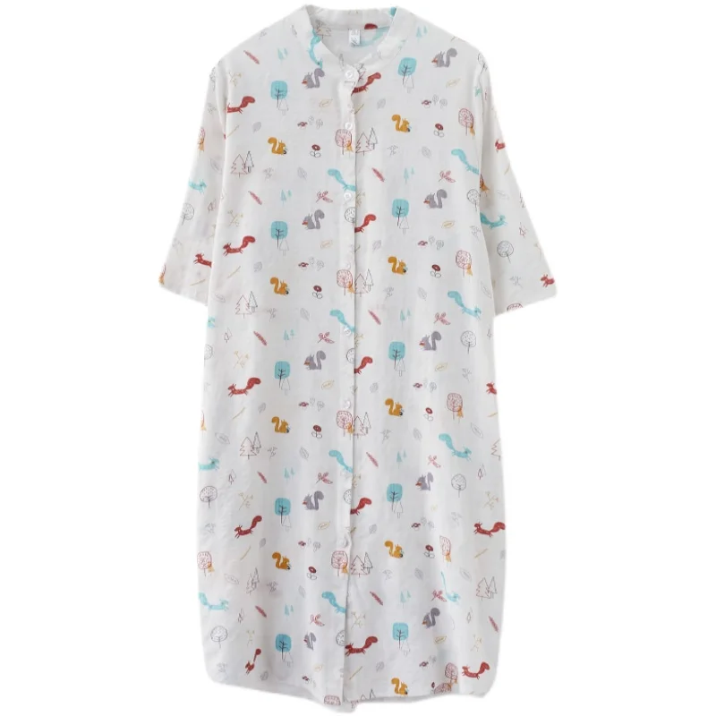 

Artistic Fresh Printed Cotton and Linen Shirt Skirt Women's Summer New Loose Leisure Anti-Aging Slimming Short Sleeve Dress