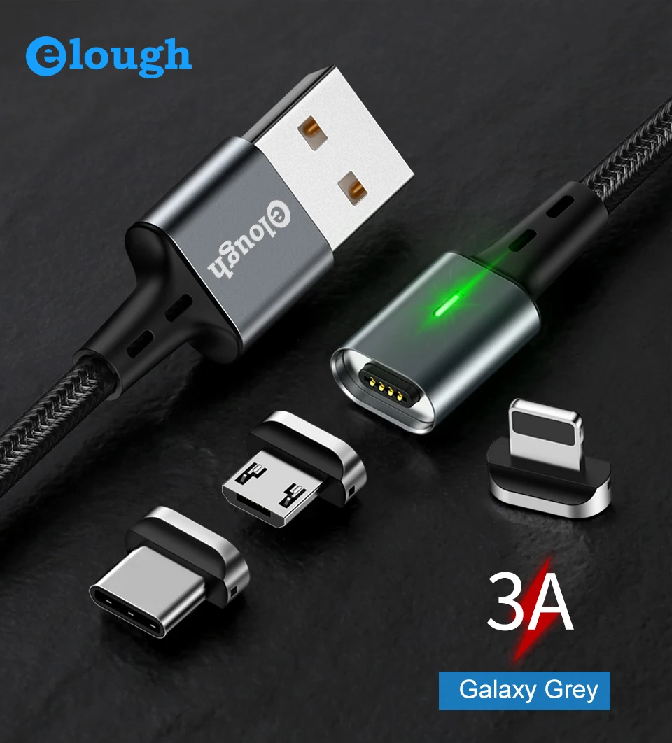 Elough led micro usb кабель для xiaomi redmi note 5 pro зарядное устройство для телефона Магнитный кабель для iphone usb type c Магнитный зарядный кабель