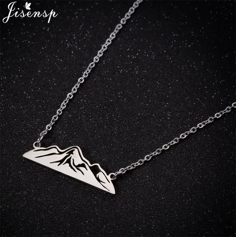 

Jisensp Minimalist Mountain Top Climbing Pendant Necklace Stainless Steel Jewelry Long Chain Necklaces for Women Men bijoux femme