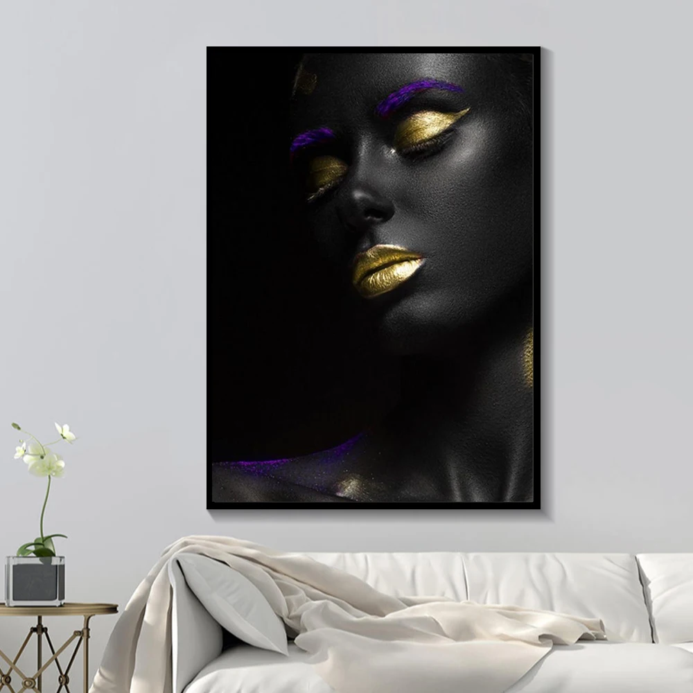 Африканское искусство черная и Золотая женщина с ожерельем на холсте картина - Фото №1