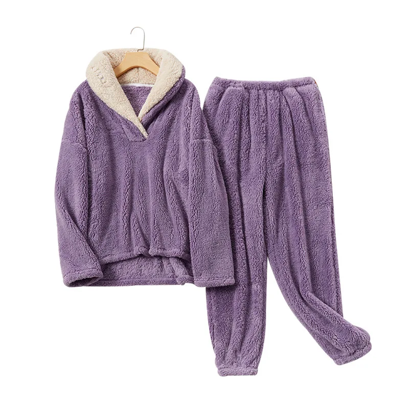 

Новые пижамы из кораллового флиса, Женская Фланелевая пижама на осень и зиму, пижамный комплект, утепленная домашняя одежда для пар