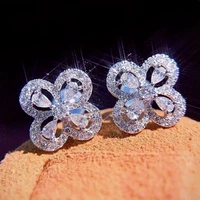 caoshi stylish female stud earrings with flower shape chic women engagement accessories brilliant crystal cz aesthetic jewelry