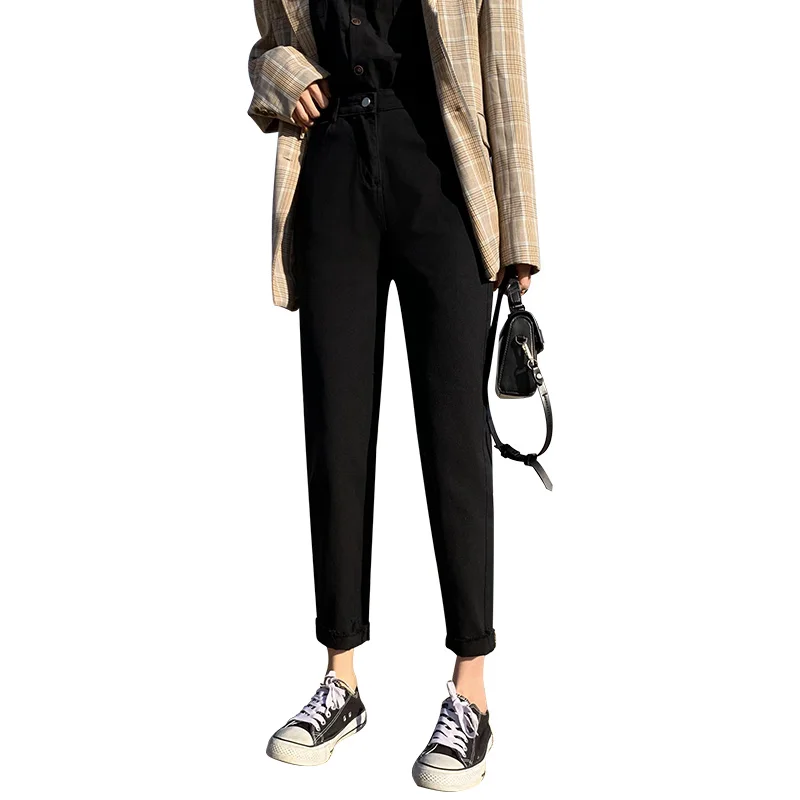 

High Waist Jeans Women's Spring and Autumn 2021 New Loose Straight Show Thin Black Ankle-Length Dad Cigarette Pants