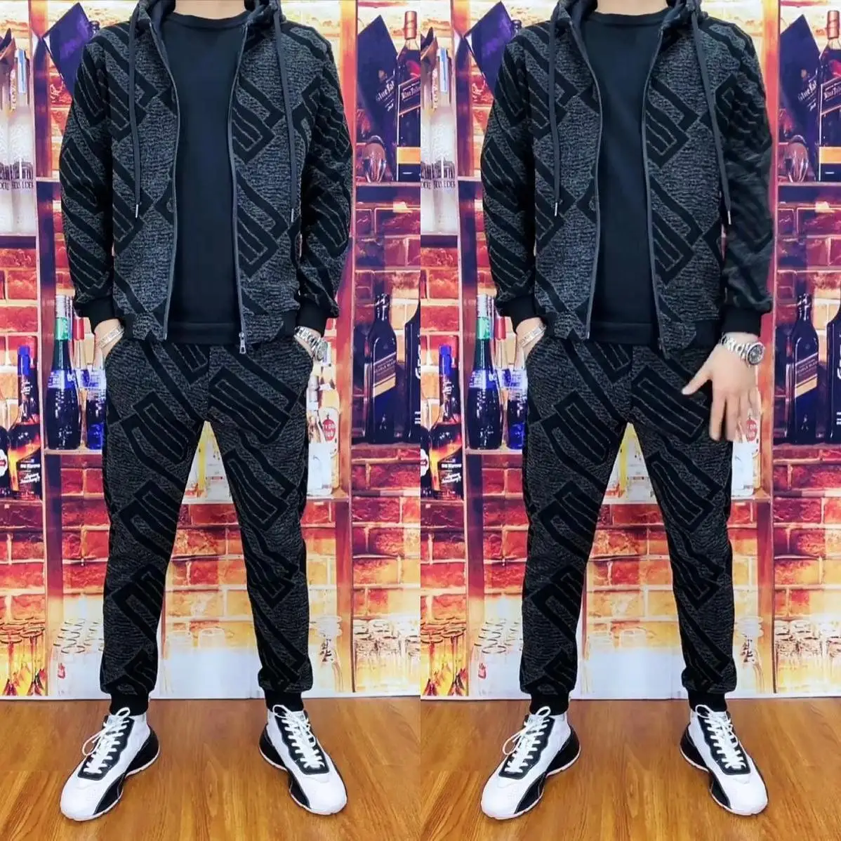 

Новый стильный Зимний популярный сочетающийся цвет альтернативный индивидуальный плюшевый Модный повседневный универсальный мужской спо...