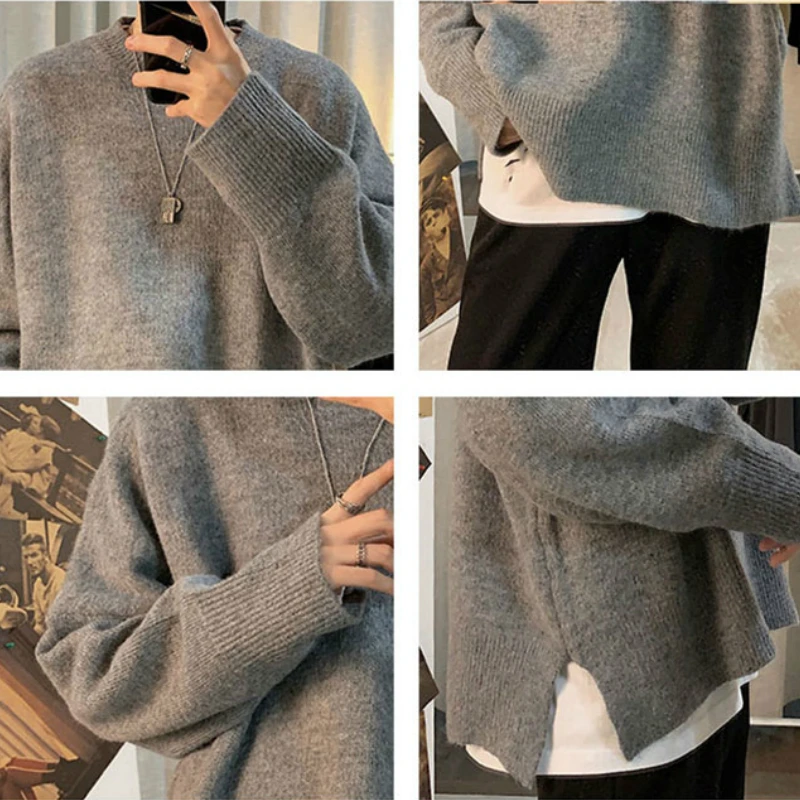 

Men Pullovers Solid Loose Casual Male Sweaters All-match Simple New Stylish Chic Students Couples Knitted Harajuku Streetwear