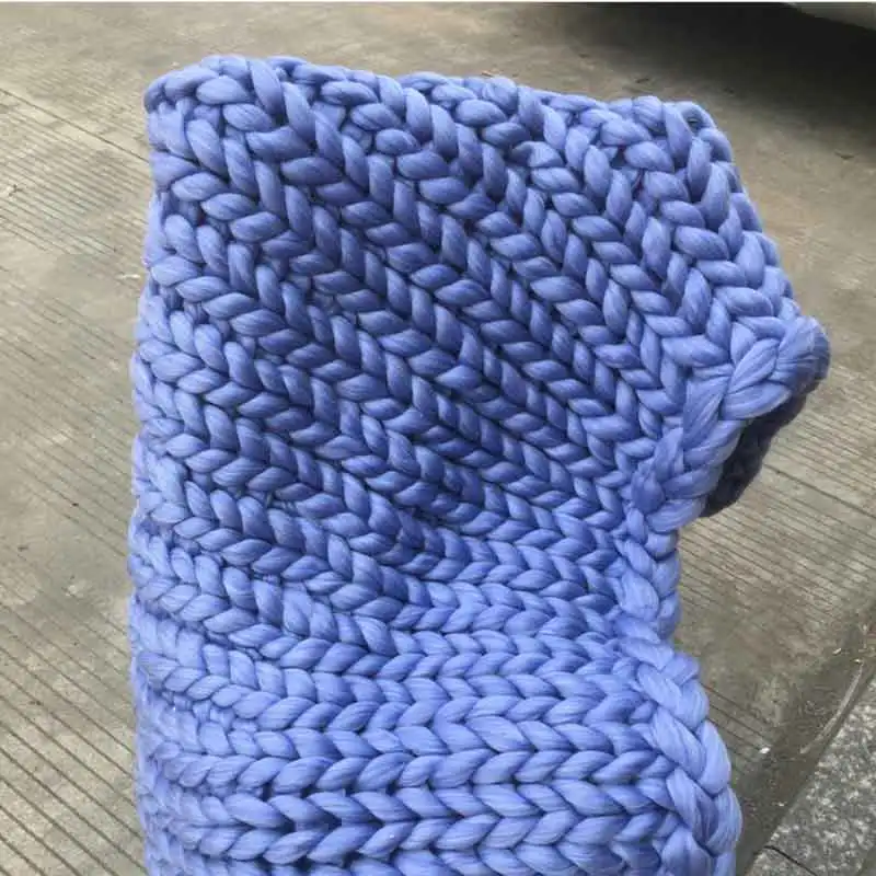 Denim Blue Супер мягкое теплое вязаное одеяло ручной работы из толстой пряжи шерстяное объемное вязаное одеяло зимний диван-кровать домашний декор пледы одеяло s - Цвет: Denim Blue