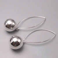 new pure 925 sterling silver earrings 52x14mm smooth ball ear hook for woman
