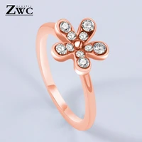 zwc new fashion flower crystal ring for woman girl rose goldsilver color charm luxury female ring party jewelry wholesale