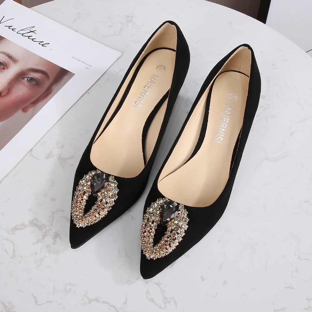 

2021 Fashion Designer Flock Women's Pumps 5cmHigh Heels Sexy Crystal Shoes Ladies Office Wedding Heels Shoes For Women