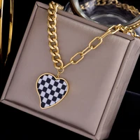 titanium steel non fading black and white plaid sweater accessories necklace sweet wind clavicle chain
