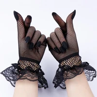 Женские черные, белые летние перчатки для вождения с защитой от ультрафиолета, сетчатые перчатки, кружевные варежки, модные кружевные перча...