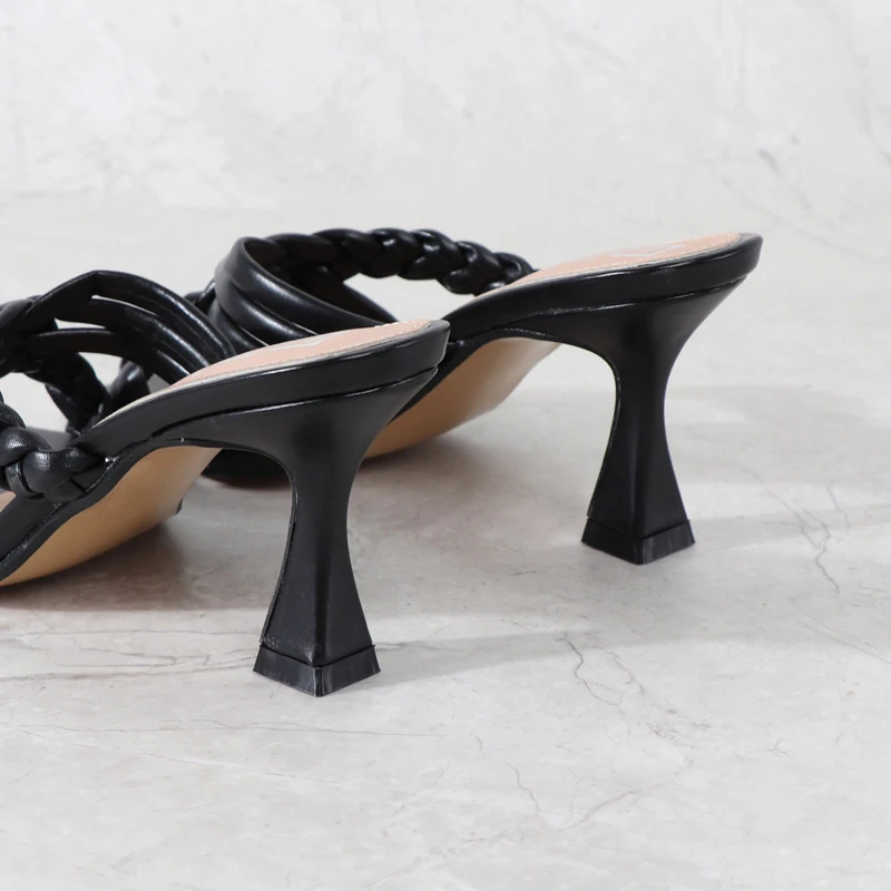 Сланцы женские на высоком каблуке плетеные сандалии с перекрестными ремешками