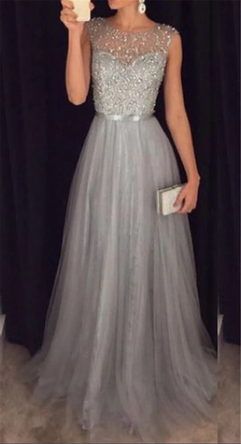 Женское шифоновое платье без рукавов длинное вечернее с блестками бальное