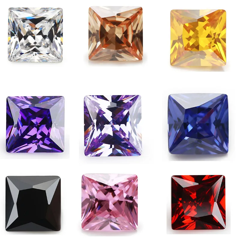 

50pcs 1.5x1.5~15x15 AAAAA Princess cut Square Shape White, Voilet,Olive,Purple,Black, Pink Cubic Zirconia Stone Loose cz