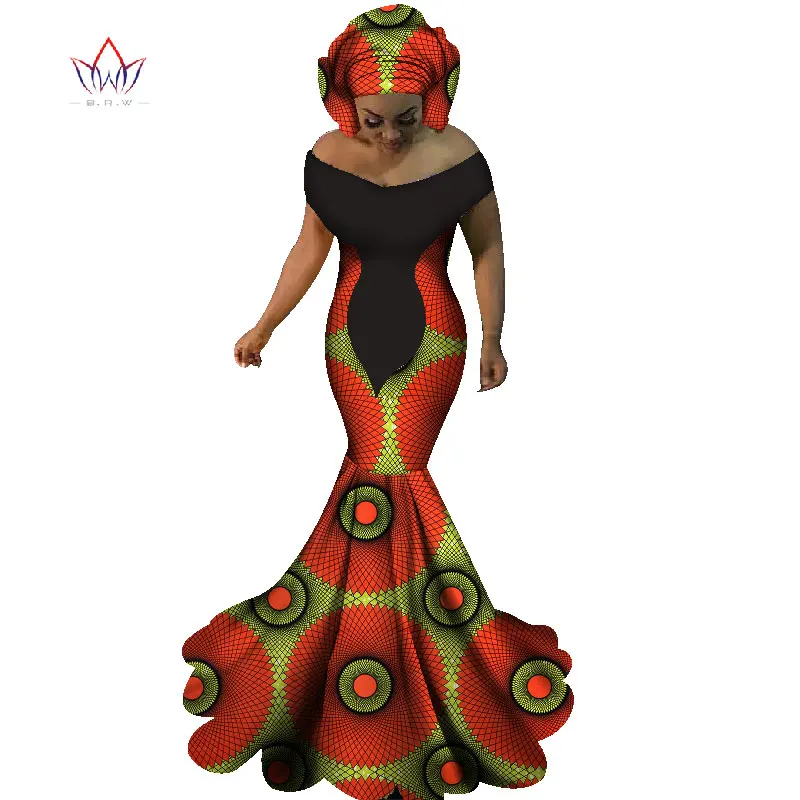 BRW африканские платья для женщин сексуальные длинные с вырезом лодочкой базин