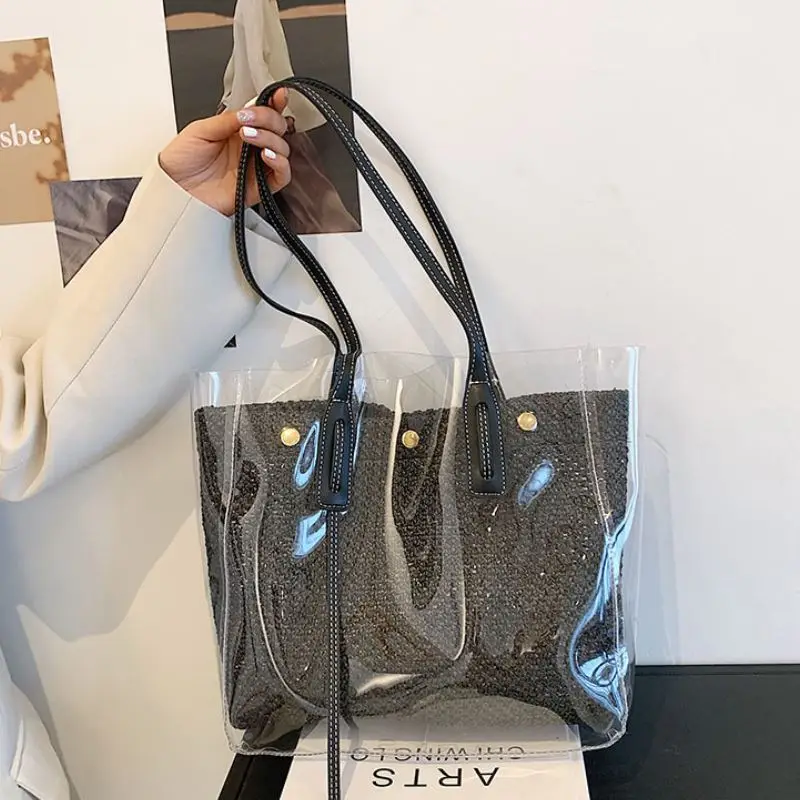 

Coolcept Women Woven Tote Bags Pvc Pattern Summer Women Beach Bag Fashion Shoulder Bag Casual Travel Handbag Ladies Daily Bag
