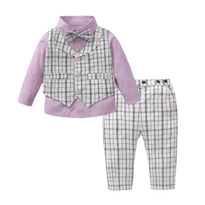 Fashion Kid Clothing Boys Suit Set White&Black Vest + Purple Shirt + Pants 3 Pieces Outfit 1 2 3 4 5 in Pakistan