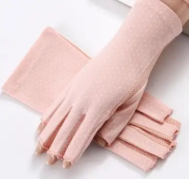 Summer Uv Protection Gloves Breathable Sport Anti-Slip Half Finger Gloves Female Thin Cycling Sun Protection Driving Gloves - Цвет: Серебристый