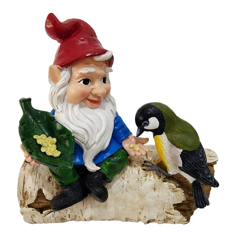 

Gnome Garden Statue, Elf Cartoon Sculpture Bird Feeder Garden Gnomish Waterproof Lovely Dwarf Cartoon Feeder For Outdoor