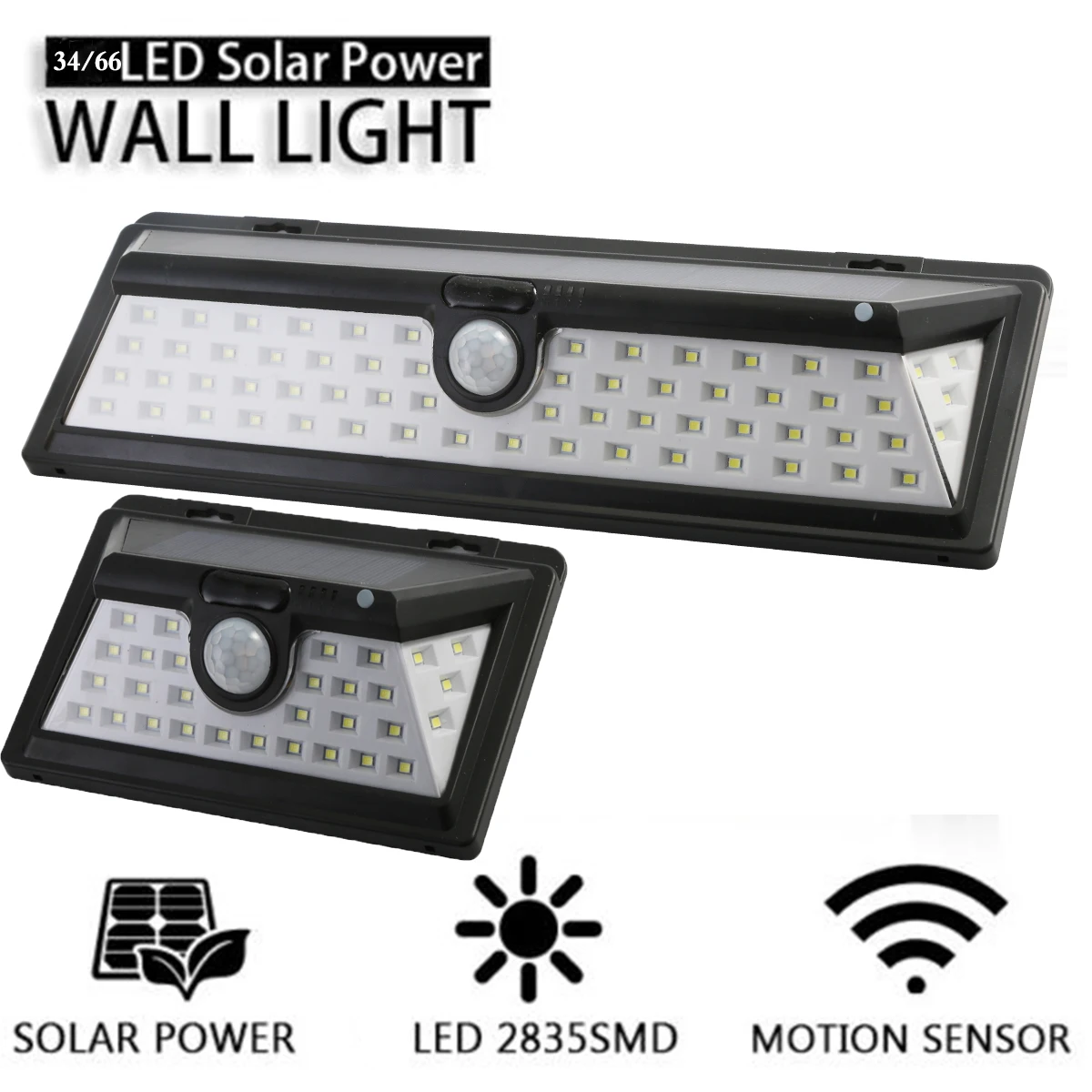 

1PC 34/54/66/90LED 800-900lm Solar Power PIR Motion Sensor Wall Light Outdoor Yard Path Garden Lamp For Villa, Residential Area