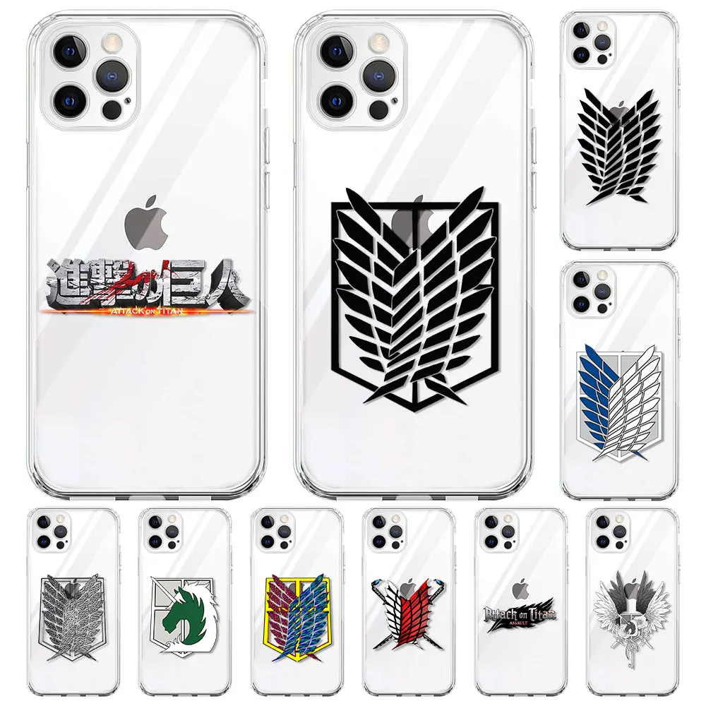 

Transparent Case For iPhone 11 13 12 Pro XR 7 8 X 6 6S Plus XS Max 5 5s SE Clear Soft Cell Phone Cover Attack On Titan Logo
