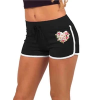 fashion shorts women high waist elasticated leggings push up gym training gym tights pocket heart shaped flowers printing short