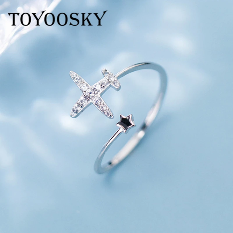 

Pure 100% 925 Sterling Silver Star Plane Crystal CZ Opening Finger Ring Best Gift for Friend Silver 925 Jewelry