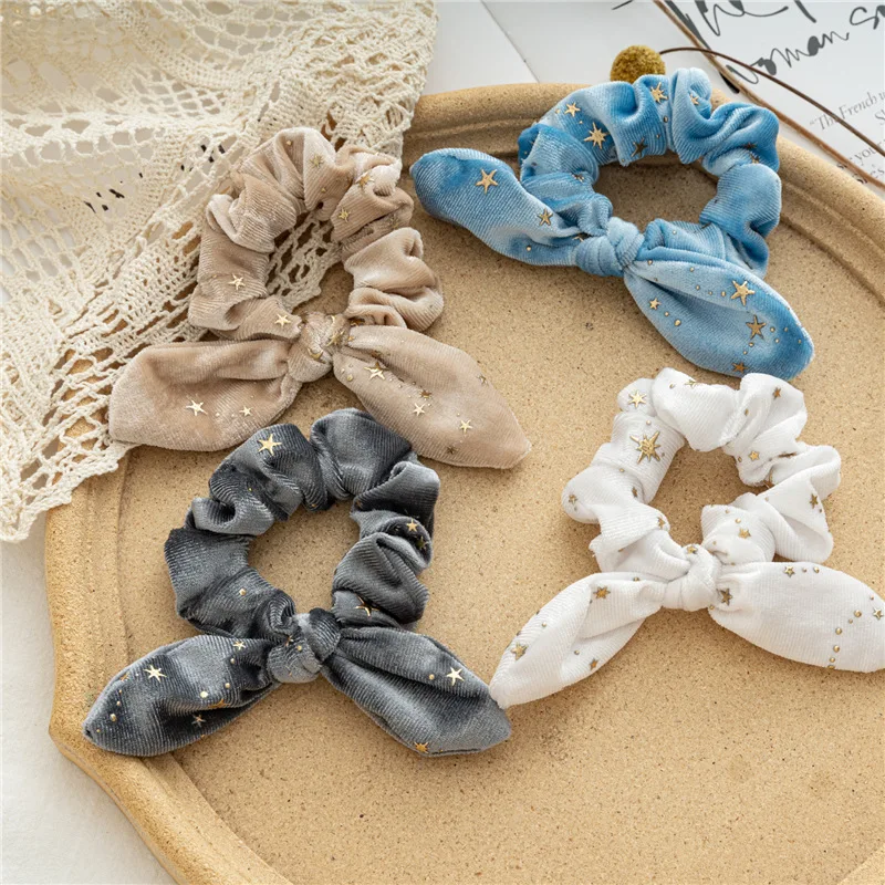 

Новые бархатные резинки для волос для девочек, резинки для волос для конского хвоста, женские резинки для волос с бантом и звездами, модные а...