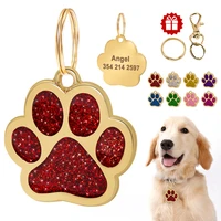 glitter paw custom pet id tag dog accessories golden personalized engraved name plate for small medium large dog cat