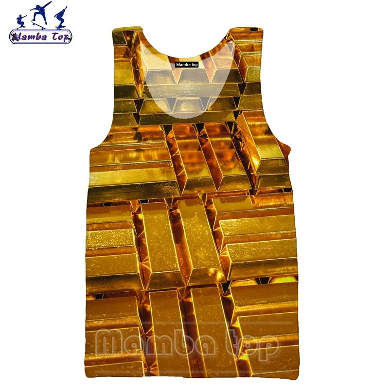 

Топ Mamba, Золотой жилет с 3D принтом, мужские майки с бриллиантами, светящиеся свободные майки без рукавов для фитнеса, для женщин и мужчин, муж...