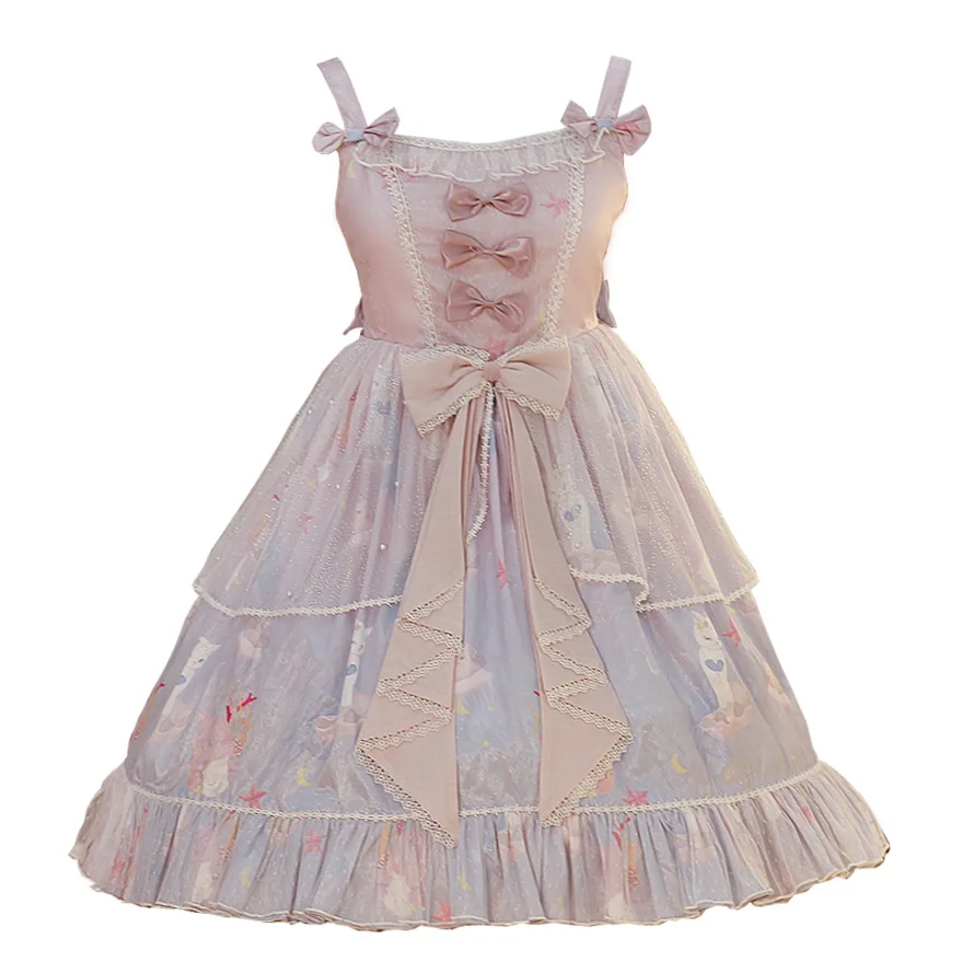 

Original Design Spring And Summer Jsk Cat Bow Mermaid Gradient Color Lolita Suspender Dress High Waist Girl Princess Dress