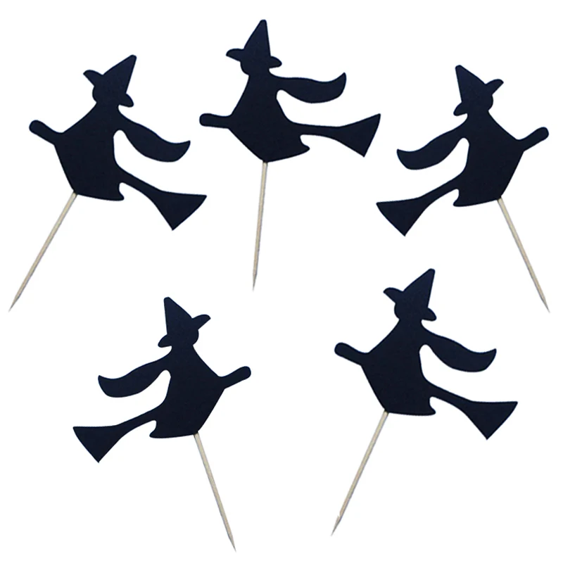 

24pcs Halloween Black Witch Party Picks, Toothpicks, Cupcake Toppers, Food Picks ,Single sided 2019