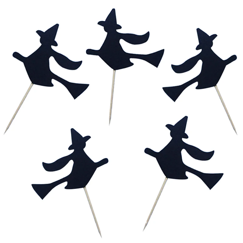 24pcs Halloween Black Witch Party Picks Toothpicks Cupcake Toppers Food Single sided 2019 | Дом и сад