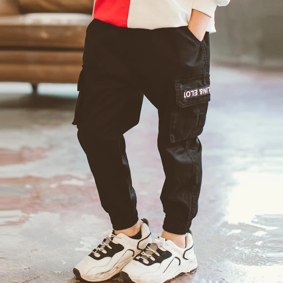 Штаны для мальчиков штаны-карго с буквенным принтом модные брюки карманами