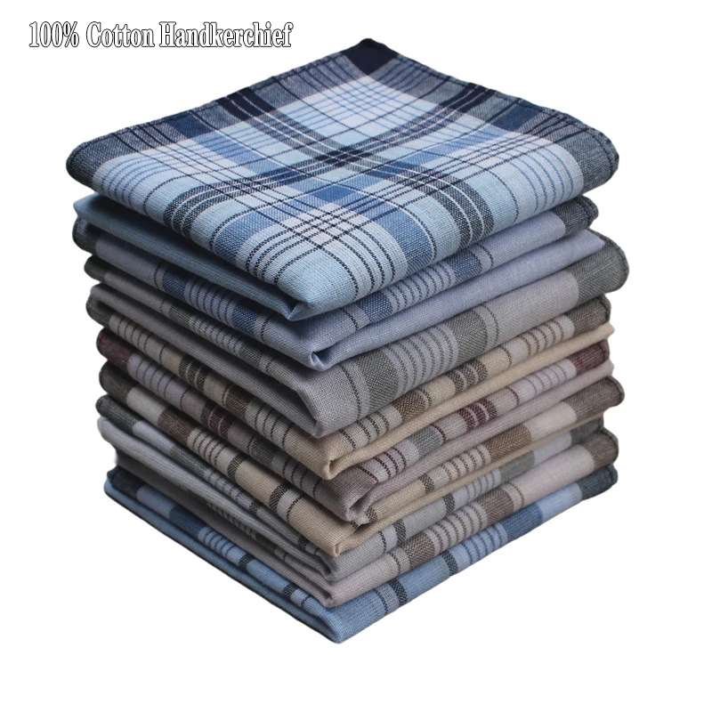 Pure Cotton Mens Plaid Striped Square Handkerchiefs Vintage Plaid Classic Pocket Sweat-absorbent handkerchief Nostalgia10pcs/lot