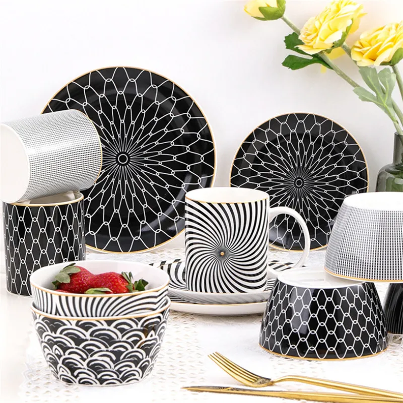 Геометрические узоры керамическая десертная тарелка Европейская лапша салат