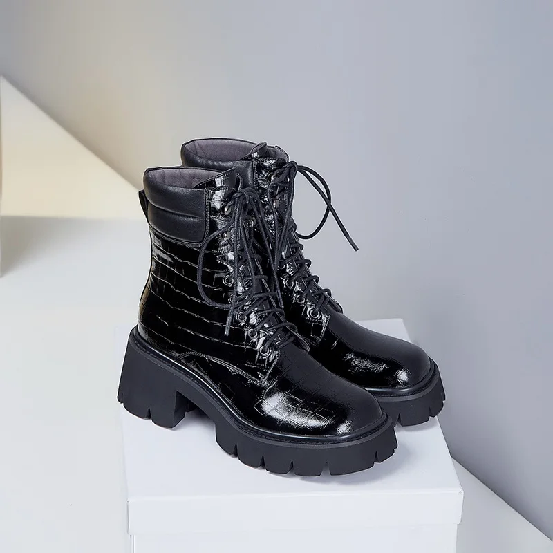 Короткие ботинки MEZEREON из натуральной кожи теплые зимние сапоги на толстом