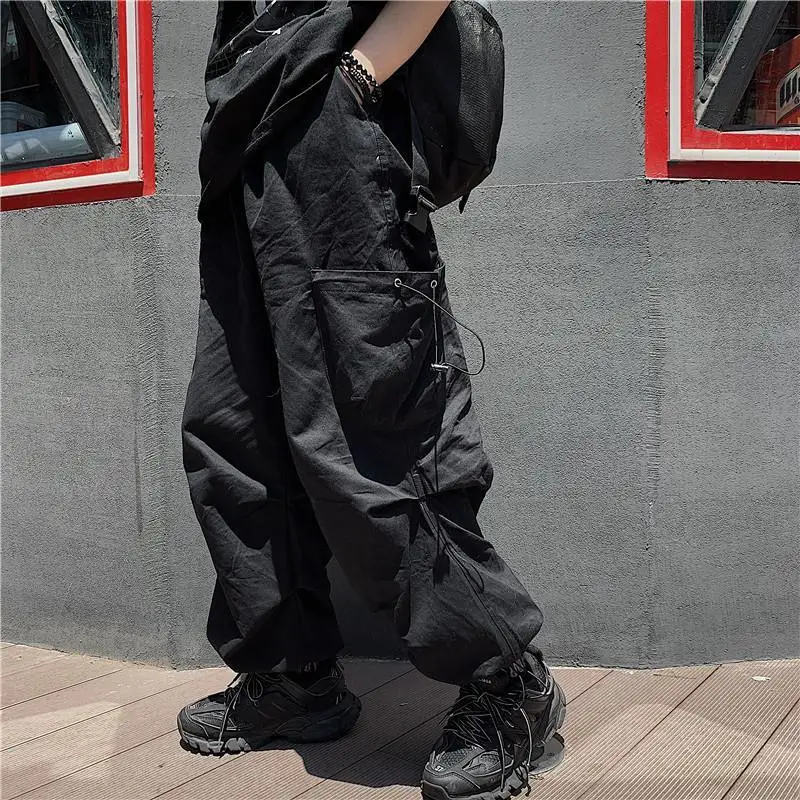 

QWEEK Punk Cargo Pants Women Streetwear Joggers Sweatpants Vintage Hip Hop Black Wide Jogging Trousers Street Style Plus Size