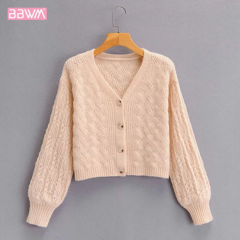 

Однобортный вязаный шикарный женский кардиган с V-образным вырезом и длинными рукавами простой женский свитер в Корейском стиле для коллед...