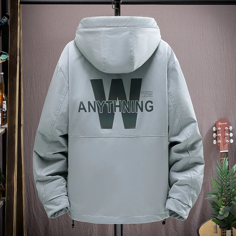 Fashion 2022 Autumn Winter Mens Hooded Cotton-Padded Jacket Parkas Outwear Thick Warm Coat Reflective Printed Solid Top Clothing