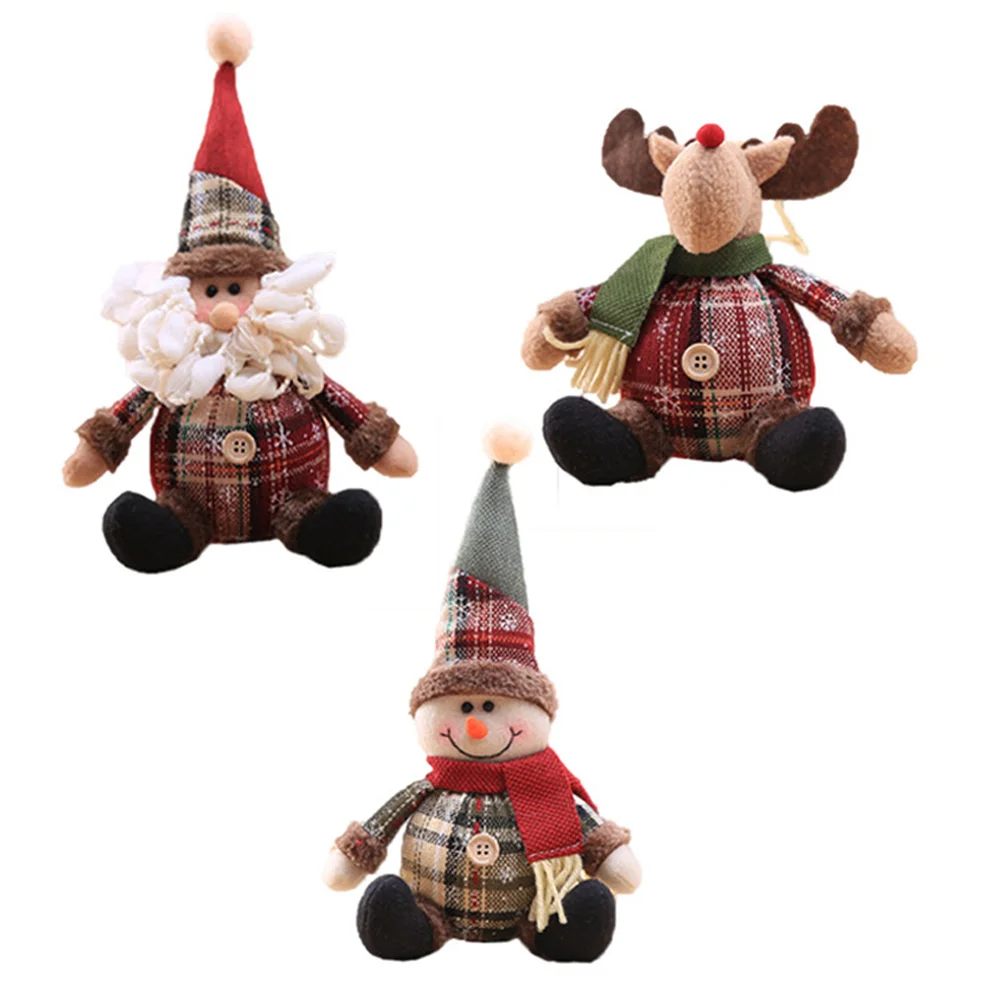 

3Pcs/Set* Christmas Doll Cartoon Doll Snowflake Plaid Cloth Doll Christmas Tree Decoration Doll Pendant Supplies