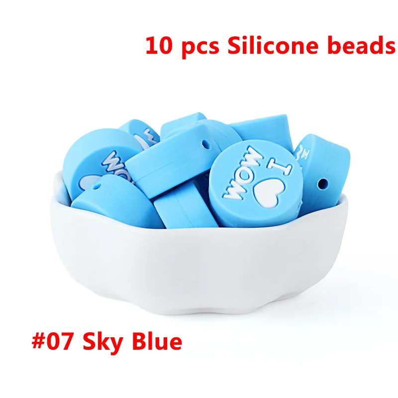 07-10pcs Keep& Grow 10 шт. круглые силиконовые бусы I love Mom Dad грызунок ожерелье бусы DIY Perle Slicone Dentition Kralen игрушки - Цвет: 07-10pcs