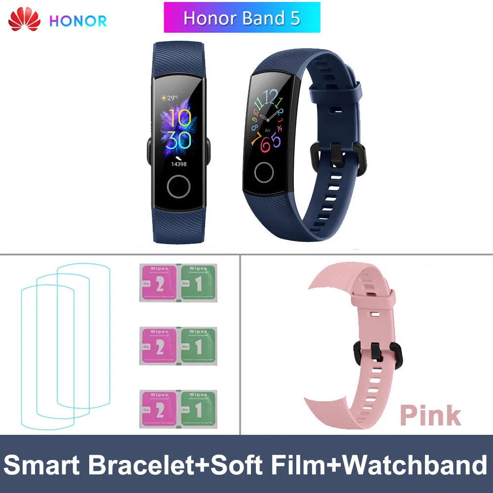 Blue add Pink Strap HONOR Band 5 фитнес умный Браслет мониторинг сердечного ритма 5 АТМ водонепроницаемый плавающий Bluetooth 4,2 смарт часы наручные часы - Цвет: Blue add Pink Strap