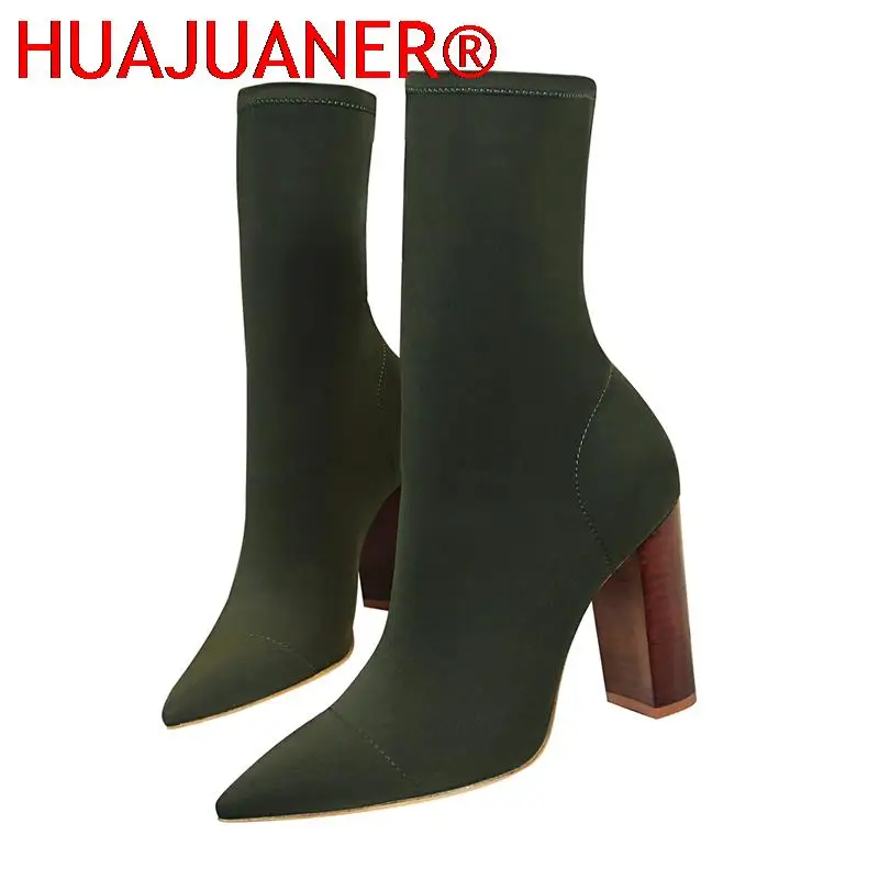 

Сапоги до середины икры 2022 новые эластичные сапоги-носки на массивном блочном каблуке Фетиш пикантные сапоги на высоком каблуке шелковая о...