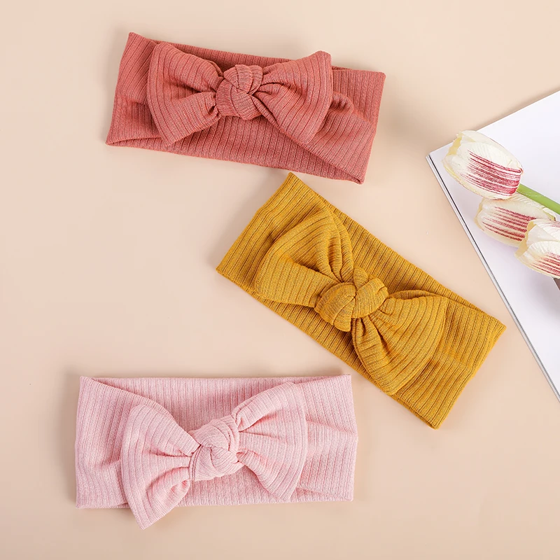 Diadema con lazo para beb&eacute;, ni&ntilde;o ni&ntilde;a turbante de algod&oacute;n para, cinta para el pelo de punto para reci&eacute;n nacido, diadema el&aacute;stica, accesorios para el cabello para ni&ntilde;os, cintas para cabello de princesa-1