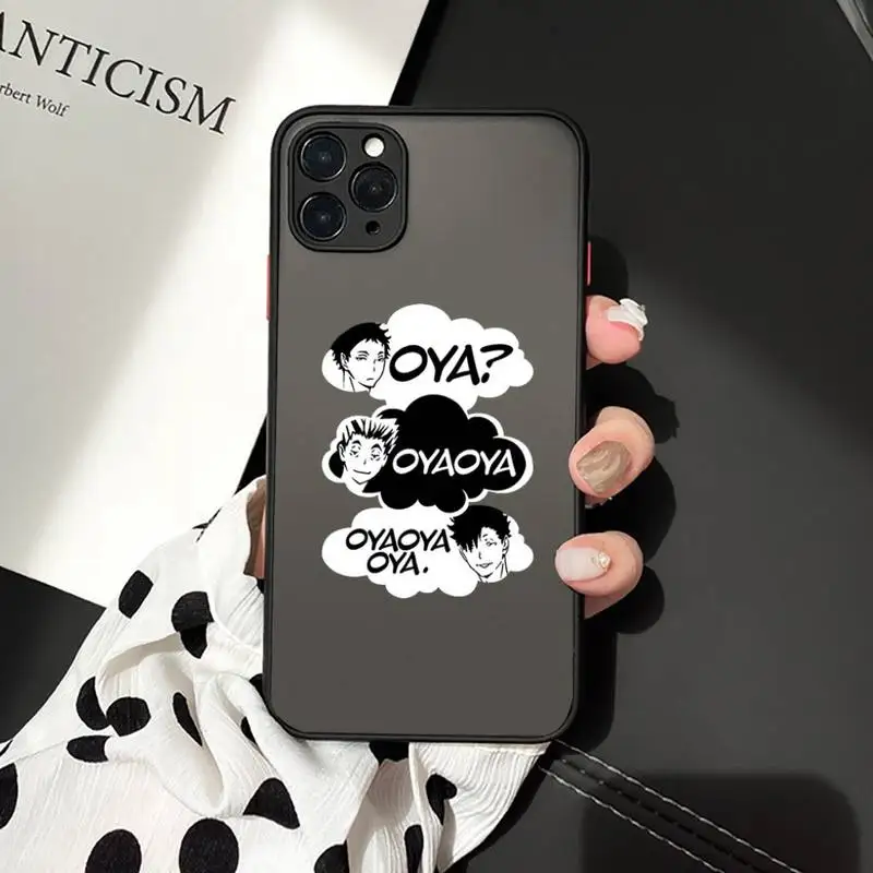 

Cute Japan Anime Oya Haikyuu Phone Case Clear matte transparent For iPhone 7 8 x xs xr 11 12 pro plus max mini black Clear