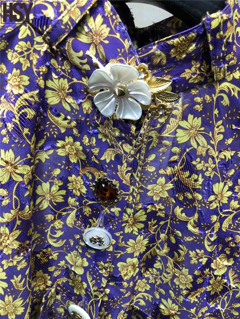 【HSY】 Autumn Winter New Fashion Women Shirt Custom Stereoscopic Flower Button Bubble Sleeve Stand Collar Floral Print Blouse